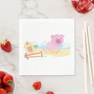 Serviette En Papier Fun Pig sur ferme avec grange et clôture