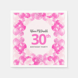 Serviette En Papier Fun Pink Balloons Faux Parties scintillant 30e ann
