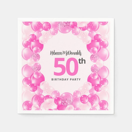 Serviette En Papier Fun Pink Balloons Faux Parties scintillant 50e ann (Devant)