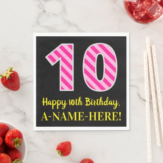 Serviette En Papier Fun Pink Stripes "10"; Joyeux 10e anniversaire; No (En situation)