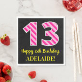 Serviette En Papier Fun Pink Stripes "13"; Joyeux 13e anniversaire; No (En situation)
