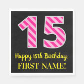 Serviette En Papier Fun Pink Stripes "15"; Joyeux 15e anniversaire; No (Devant)