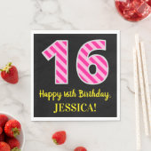 Serviette En Papier Fun Pink Stripes "16"; Joyeux 16e anniversaire; No (En situation)