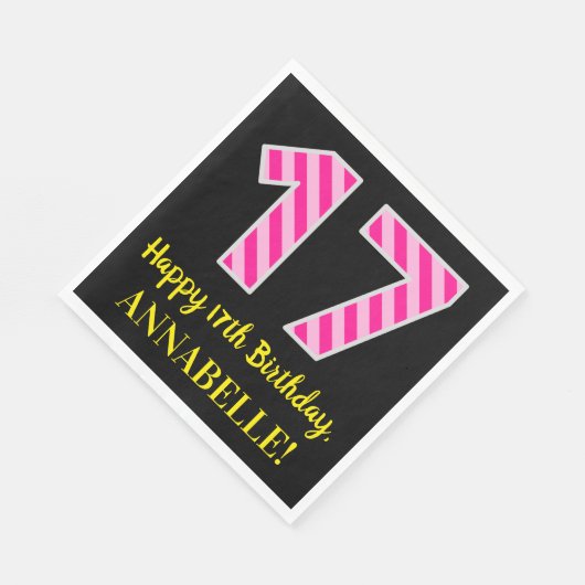 Serviette En Papier Fun Pink Stripes "17"; Joyeux 17e anniversaire; No (Coin)