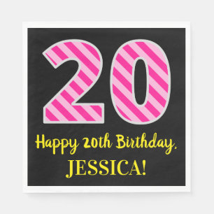 Serviette En Papier Fun Pink Stripes "20" ; Joyeux 20e anniversaire ;N
