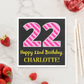 Serviette En Papier Fun Pink Stripes "22"; Joyeux 22e anniversaire; No (En situation)
