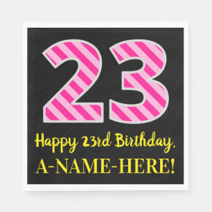 Serviette En Papier Fun Pink Stripes "23"; Joyeux 23ème anniversaire; 