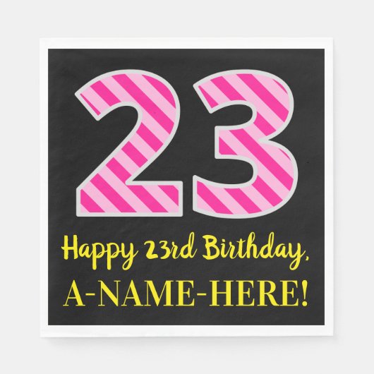 Serviette En Papier Fun Pink Stripes "23"; Joyeux 23ème anniversaire;  (Devant)