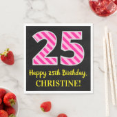 Serviette En Papier Fun Pink Stripes "25"; Joyeux 25e anniversaire; No (En situation)