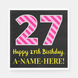 Serviette En Papier Fun Pink Stripes "27"; Joyeux 27ème anniversaire; 