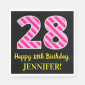Serviette En Papier Fun Pink Stripes "28"; Joyeux 28e anniversaire; No (Devant)