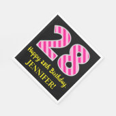 Serviette En Papier Fun Pink Stripes "28"; Joyeux 28e anniversaire; No (Coin)