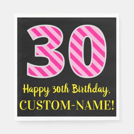 Serviette En Papier Fun Pink Stripes "30"; Joyeux 30e anniversaire; No (Devant)