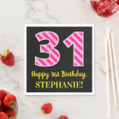 Serviette En Papier Fun Pink Stripes "31"; Joyeux 31e anniversaire; No (En situation)