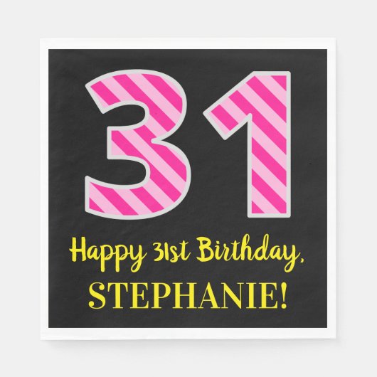Serviette En Papier Fun Pink Stripes "31"; Joyeux 31e anniversaire; No (Devant)