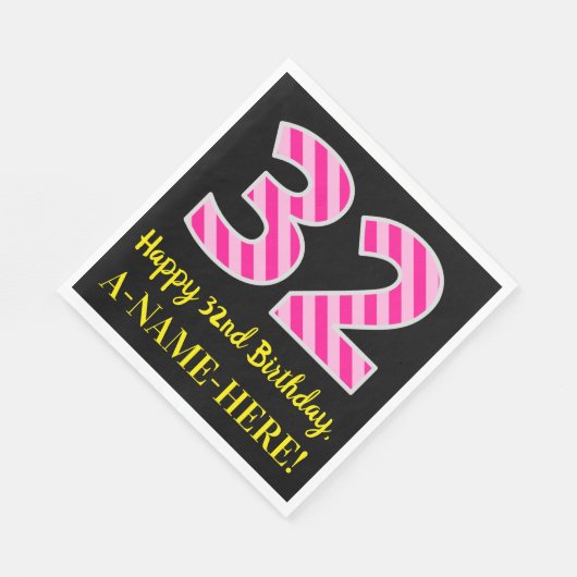 Serviette En Papier Fun Pink Stripes "32"; Joyeux 32e anniversaire; No (Coin)