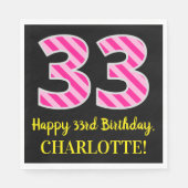 Serviette En Papier Fun Pink Stripes "33"; Joyeux 33ème anniversaire; (Devant)