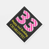 Serviette En Papier Fun Pink Stripes "33"; Joyeux 33ème anniversaire; (Coin)