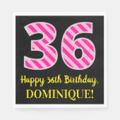 Serviette En Papier Fun Pink Stripes "36"; Joyeux 36e anniversaire; No (Devant)