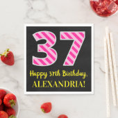 Serviette En Papier Fun Pink Stripes "37"; Joyeux 37ème anniversaire; (En situation)