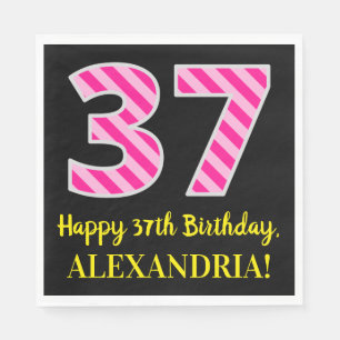 Serviette En Papier Fun Pink Stripes "37"; Joyeux 37ème anniversaire; 