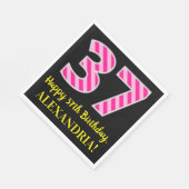 Serviette En Papier Fun Pink Stripes "37"; Joyeux 37ème anniversaire; (Coin)