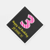 Serviette En Papier Fun Pink Stripes "3"; Joyeux 3ème anniversaire; No (Coin)