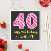 Serviette En Papier Fun Pink Stripes "40"; Joyeux 40e anniversaire; No (En situation)