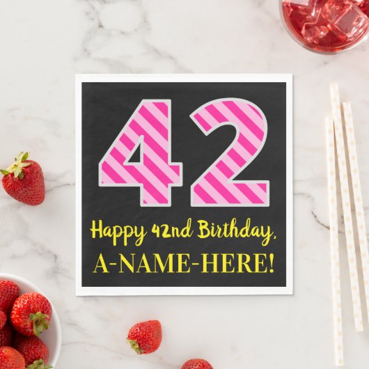 Serviette En Papier Fun Pink Stripes "42"; Joyeux 42e anniversaire; No (En situation)