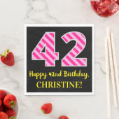Serviette En Papier Fun Pink Stripes "42"; Joyeux 42e anniversaire; No (En situation)