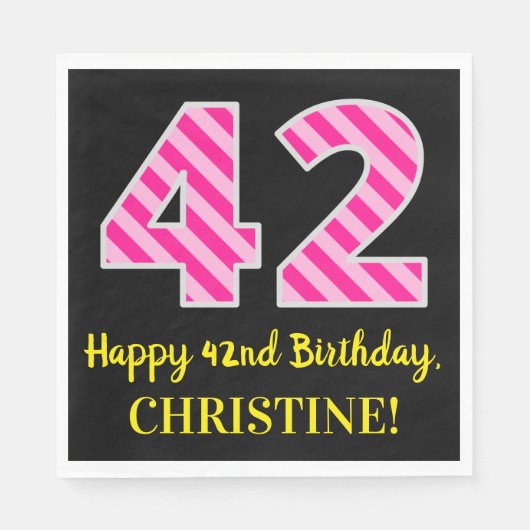 Serviette En Papier Fun Pink Stripes "42"; Joyeux 42e anniversaire; No (Devant)