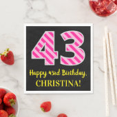 Serviette En Papier Fun Pink Stripes "43"; Joyeux 43ème anniversaire; (En situation)
