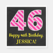 Serviette En Papier Fun Pink Stripes "46"; Joyeux 46e anniversaire; No (Devant)