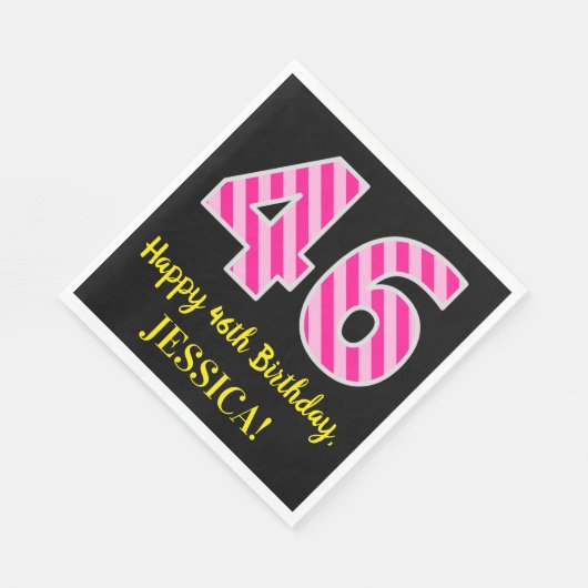 Serviette En Papier Fun Pink Stripes "46"; Joyeux 46e anniversaire; No (Coin)