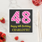 Serviette En Papier Fun Pink Stripes "48"; Joyeux 48ème anniversaire; (En situation)