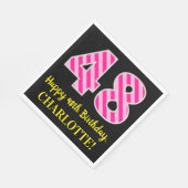 Serviette En Papier Fun Pink Stripes "48"; Joyeux 48ème anniversaire; (Coin)