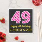 Serviette En Papier Fun Pink Stripes "49"; Joyeux 49e anniversaire; No (En situation)