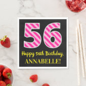 Serviette En Papier Fun Pink Stripes "56"; Joyeux 56e anniversaire; No (En situation)