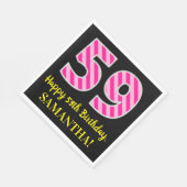 Serviette En Papier Fun Pink Stripes "59"; Joyeux 59e anniversaire; No (Coin)