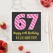Serviette En Papier Fun Pink Stripes "67"; Joyeux 67ème anniversaire; (En situation)