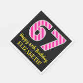 Serviette En Papier Fun Pink Stripes "67"; Joyeux 67ème anniversaire; (Coin)