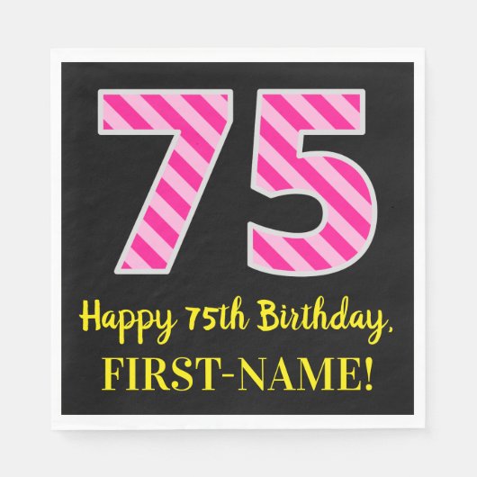 Serviette En Papier Fun Pink Stripes "75"; Joyeux 75e anniversaire; No (Devant)