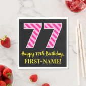 Serviette En Papier Fun Pink Stripes "77"; Joyeux 77e anniversaire; No (En situation)