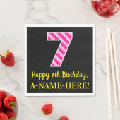 Serviette En Papier Fun Pink Stripes "7"; Joyeux 7e anniversaire; Nom (En situation)