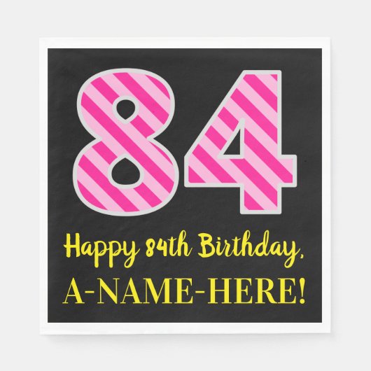 Serviette En Papier Fun Pink Stripes "84"; Joyeux 84e anniversaire; No (Devant)