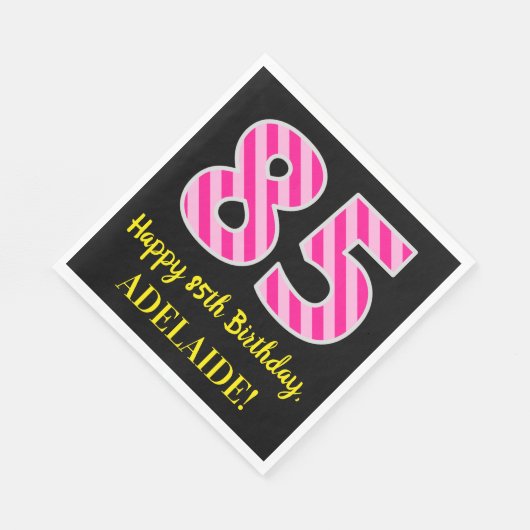 Serviette En Papier Fun Pink Stripes "85"; Joyeux 85e anniversaire; No (Coin)