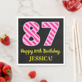 Serviette En Papier Fun Pink Stripes "87"; Joyeux 87ème anniversaire; (En situation)