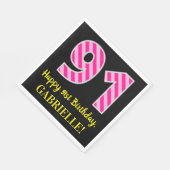 Serviette En Papier Fun Pink Stripes "91"; Joyeux 91ème anniversaire;  (Coin)
