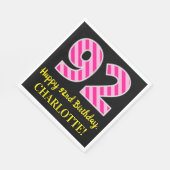 Serviette En Papier Fun Pink Stripes "92"; Joyeux 92e anniversaire; No (Coin)