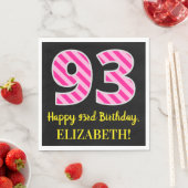 Serviette En Papier Fun Pink Stripes "93"; Joyeux 93ème anniversaire; (En situation)